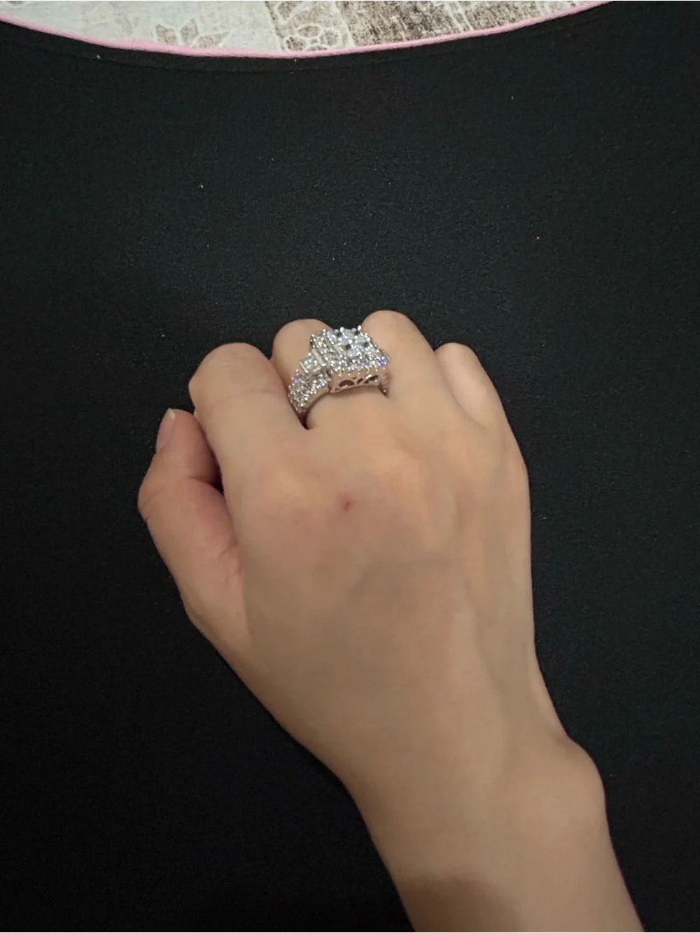 Classic Silver plated Square Halo moissanite Cocktail/engagement/gift Ring